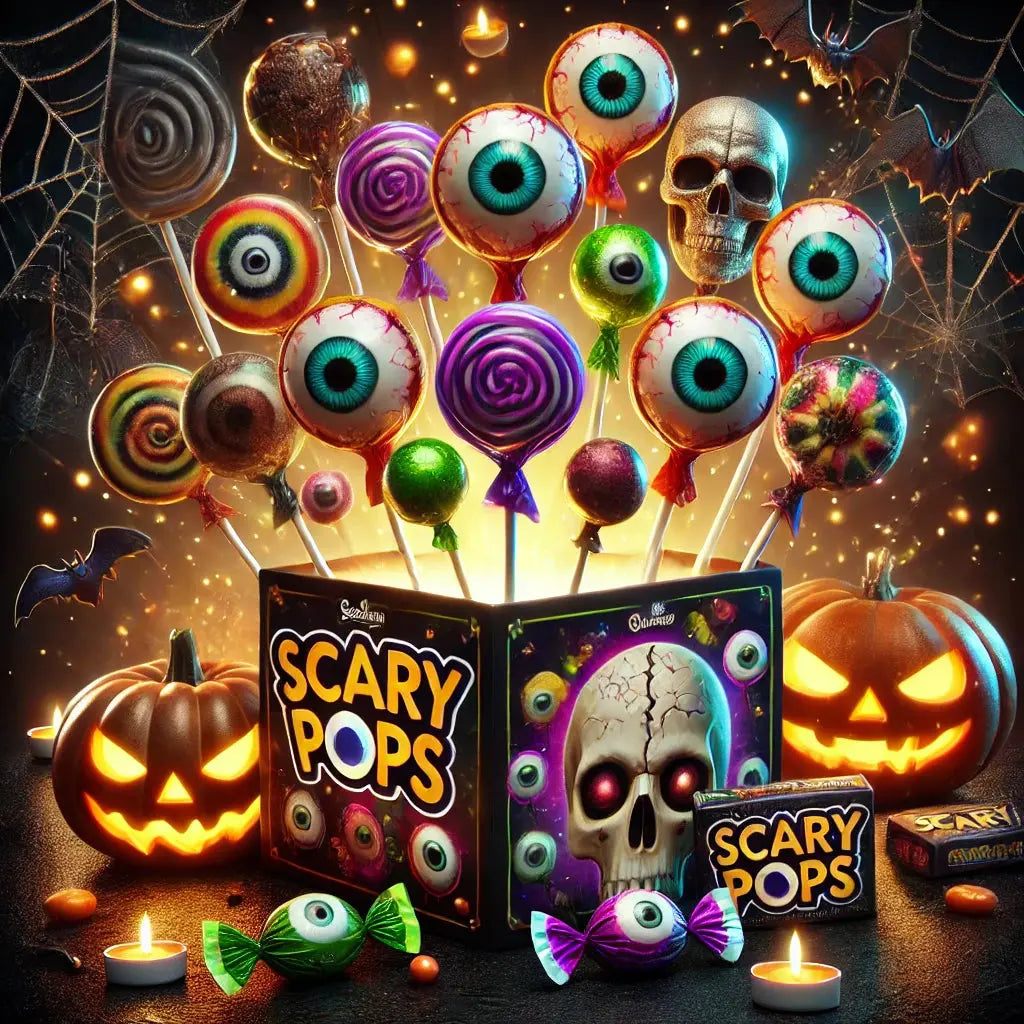 Funlab Halloween Lollipop - Sucette Halloween au goût sucré et fruité, design effrayant et amusant, idéale pour une expérience sucrée et festive, dispo sur Bonbiz, la référence des bonbons et sucettes Halloween créatifs.