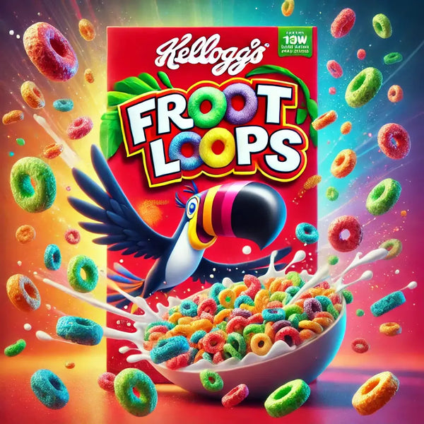 Kellogg's Froot Loops - Céréales colorées au goût fruité et sucré, parfaites pour le petit-déjeuner ou comme encas, offrant une expérience croquante et pleine de saveurs, dispo sur Bonbiz, la référence des céréales fruitées et gourmandes.