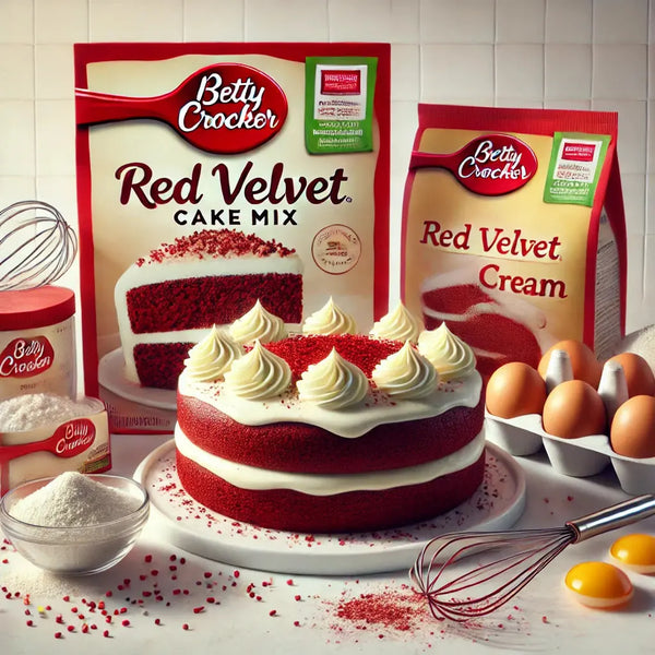 Betty Crocker Cake Mix Red Velvet - Préparation pour gâteau Red Velvet ultra moelleux, texture aérienne et goût chocolaté intense, facile à réaliser pour des desserts maison dignes d’une pâtisserie, dispo sur Bonbiz, le must des produits américains.
