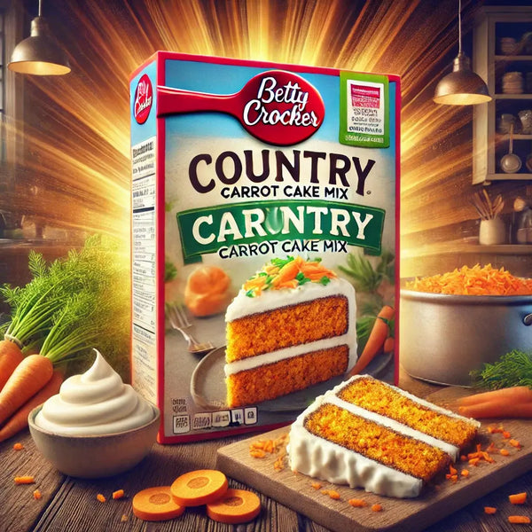 Betty Crocker Cake Mix Country Carrot - Préparation pour gâteau à la carotte façon US, moelleux et gourmand, facile et rapide à préparer pour des desserts faits maison irrésistibles, dispo sur Bonbiz, la référence des produits américains.