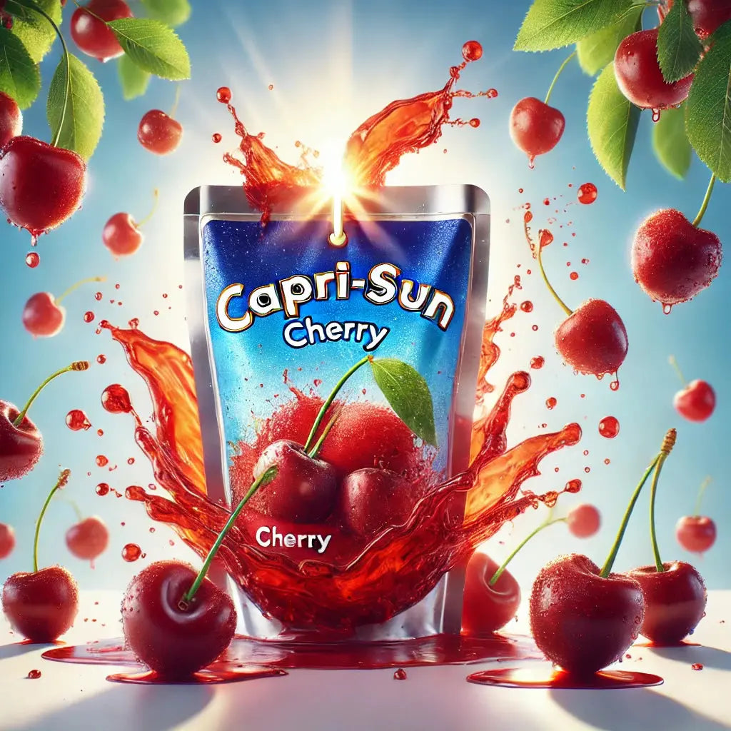Capri Sun Cherry - Boisson fruitée à la cerise, saveur douce et rafraîchissante, parfaite pour une pause désaltérante et gourmande, format pratique à emporter, dispo sur Bonbiz, la référence des boissons américaines.