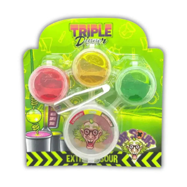 Dr Sour Triple Dipper – Bonbon américain avec trois poudres acidulées à tremper, goût ultra piquant.