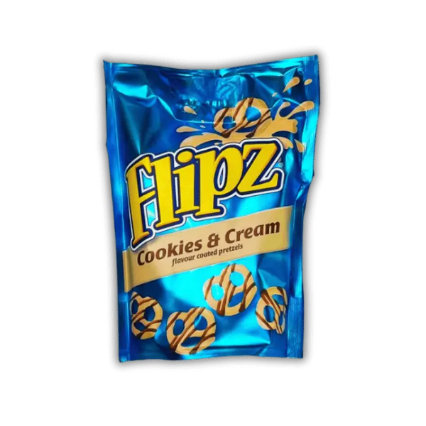 Flipz Cookies & Cream Bonbiz – pretzels sucrés au glaçage cookies and cream, biscuit américain croquant.
