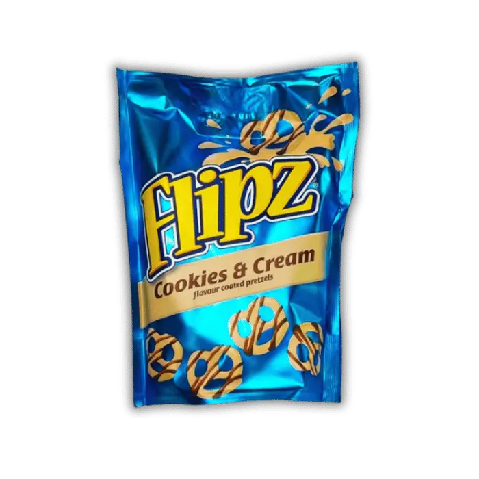 Flipz Cookies & Cream Bonbiz – pretzels sucrés au glaçage cookies and cream, biscuit américain croquant.