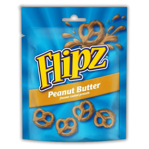 Flipz Peanut Butter Bonbiz – pretzels sucrés croustillants enrobés de beurre de cacahuète, friandise américaine salée-sucrée.