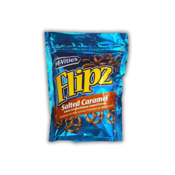 Flipz Salted Caramel Bonbiz – pretzels américains croustillants, caramel salé fondant, friandise sucrée-salée.