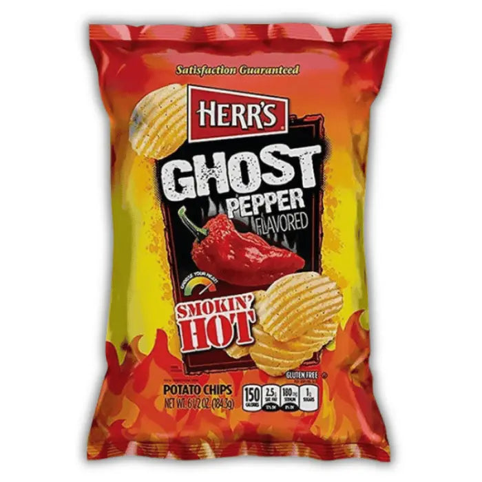 Herr's Ghost Pepper Smokin' Hot Big – chips américaines extra fortes au piment ghost pepper, ultra épicées et croustillantes.
