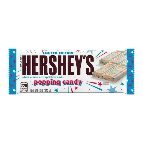 Hershey's Bar Popping Candy – Chocolat blanc avec bonbons pétillants, effet surprise à chaque bouchée.