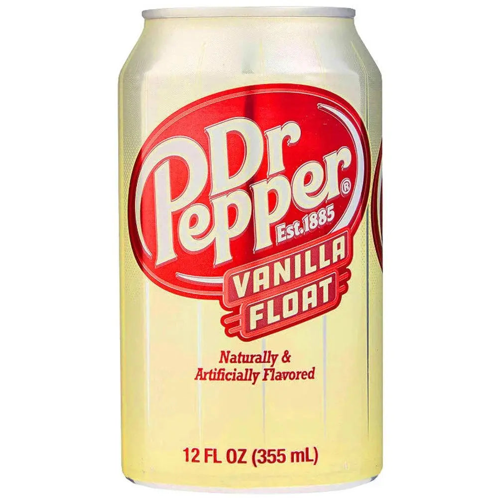 Dr Pepper Vanilla Float - Boisson pétillante Dr Pepper avec une touche crémeuse de vanille, saveur douce et gourmande, parfaite pour une expérience rafraîchissante et onctueuse, dispo sur Bonbiz, la référence des boissons américaines crémeuses et rafraîchissantes.