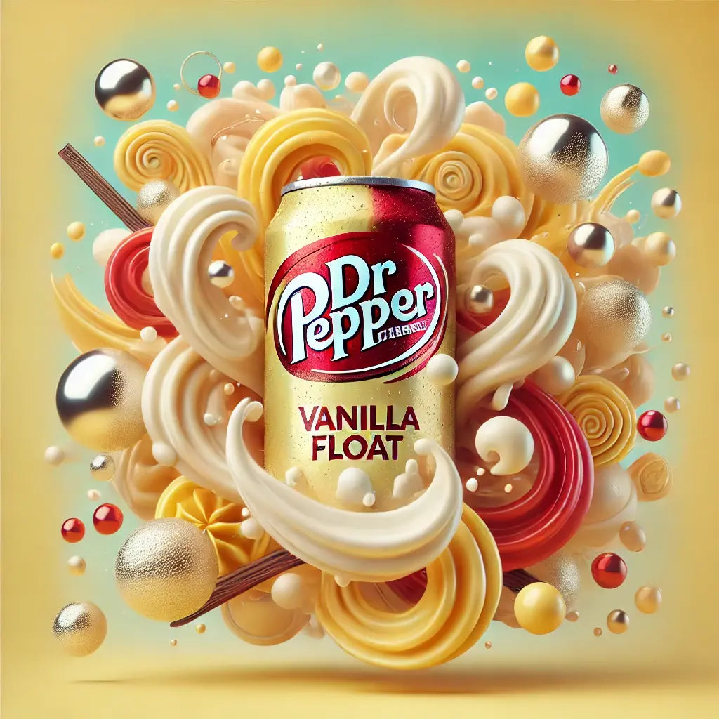 Dr Pepper Vanilla Float - Boisson pétillante Dr Pepper avec une touche crémeuse de vanille, saveur douce et gourmande, parfaite pour une expérience rafraîchissante et onctueuse, dispo sur Bonbiz, la référence des boissons américaines crémeuses et rafraîchissantes.
