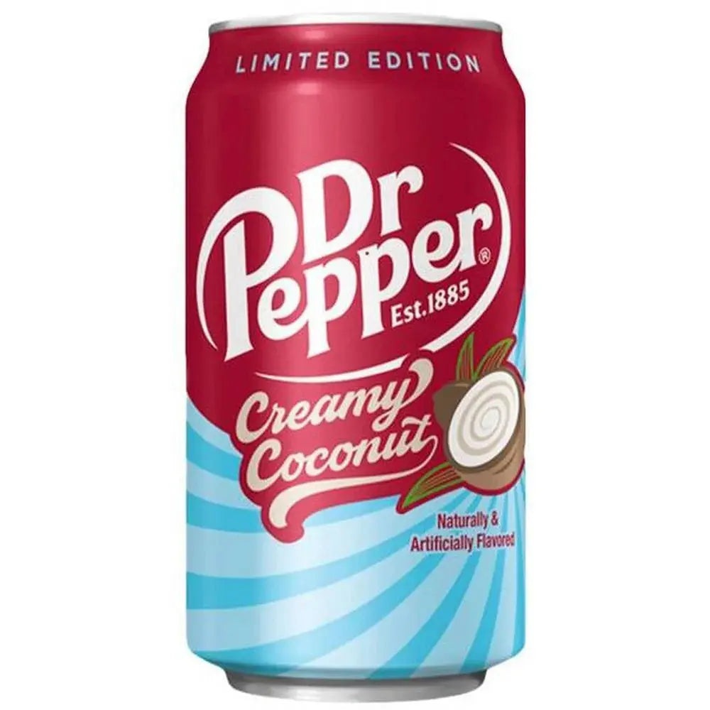 Dr Pepper Creamy Coconut - Boisson pétillante Dr Pepper avec une touche crémeuse de noix de coco, saveur exotique et gourmande pour une expérience rafraîchissante et unique, dispo sur Bonbiz, la référence des boissons américaines créatives et tropicales.