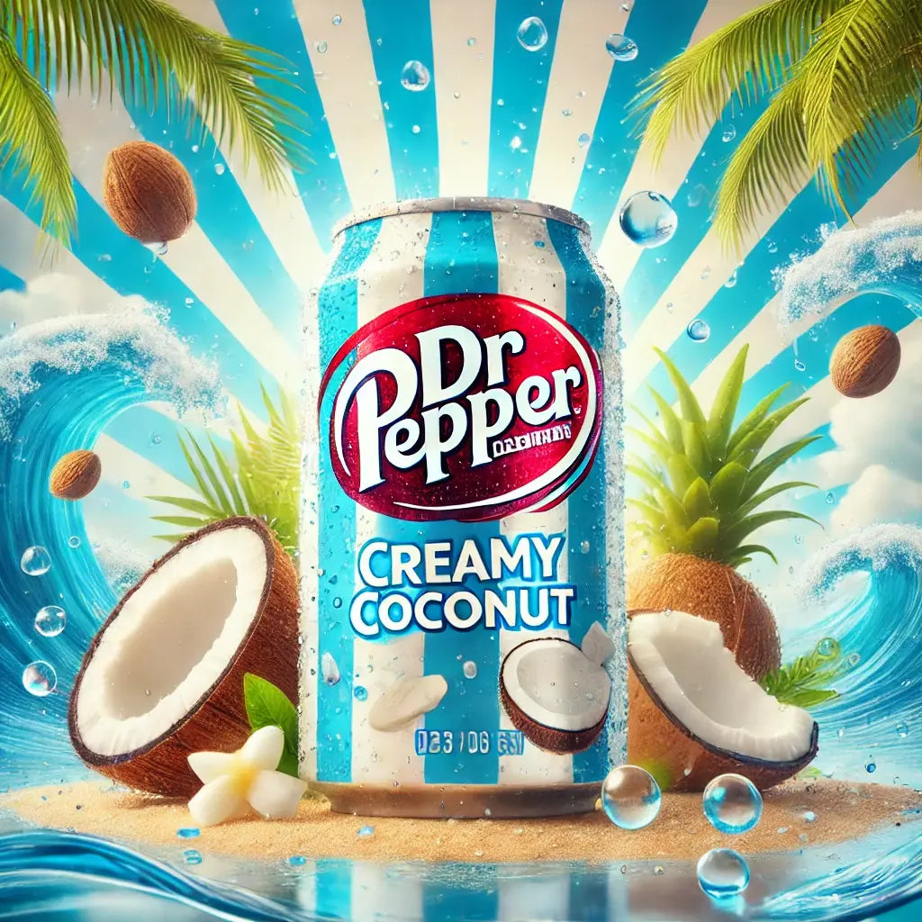 Dr Pepper Creamy Coconut - Boisson pétillante Dr Pepper avec une touche crémeuse de noix de coco, saveur exotique et gourmande pour une expérience rafraîchissante et unique, dispo sur Bonbiz, la référence des boissons américaines créatives et tropicales.