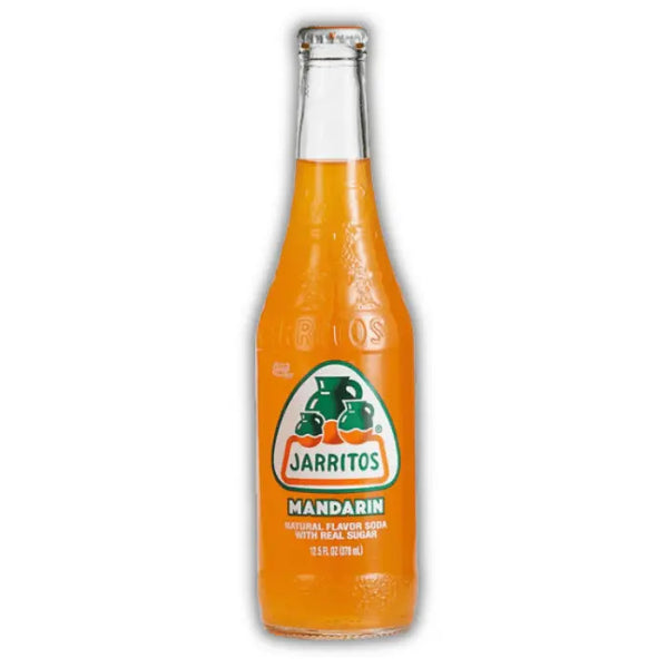 Jarritos Mandarin. Le soda mexicain à la mandarine, boisson gazeuse fruitée et pétillante en bouteille verre dispo chez Bonbiz.