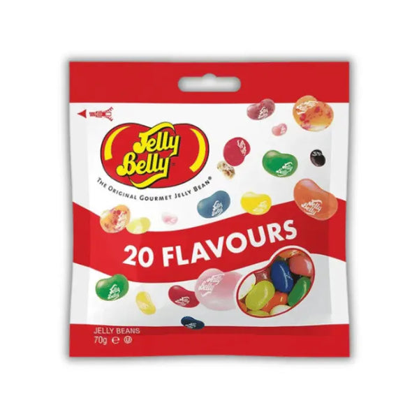 Sachet de Jelly Belly Beans Assorted Flavours, bonbons en forme de haricots aux parfums variés, disponibles en épicerie américaine et magasin de bonbon.