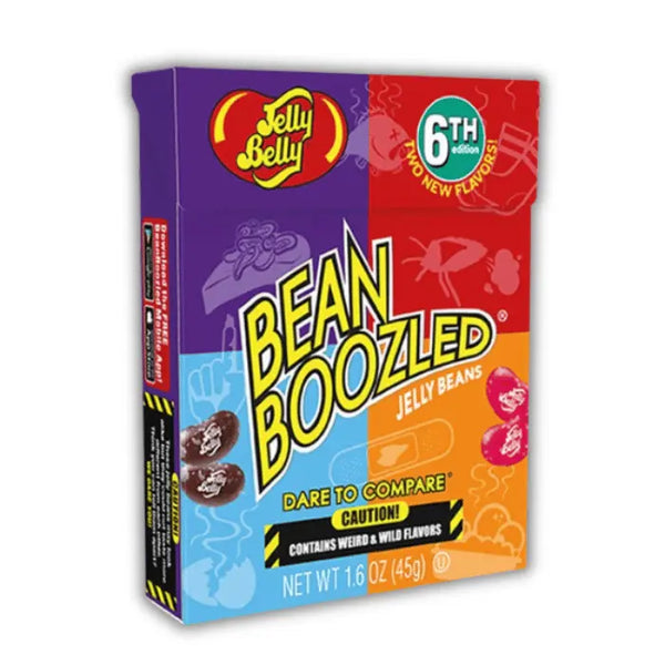 Petite boîte Jelly Belly Beans Bean Boozled, bonbons en forme de haricots aux goûts extrêmes, vendue en épicerie américaine et magasin de bonbon.