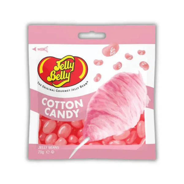 Sachet de Jelly Belly Beans Cotton Candy, bonbons en forme de haricots au goût barbe à papa, disponibles en épicerie américaine et magasin de bonbon.