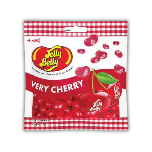 Sachet de Jelly Belly Beans Very Cherry, bonbons en forme de haricots au goût cerise intense, disponibles en épicerie américaine et magasin de bonbon.