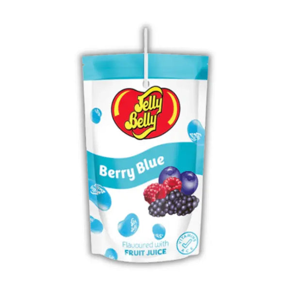 Jelly Belly Berry Blue – boisson américaine sucrée goût bonbon bleu, format pouch fun dispo chez Bonbiz.