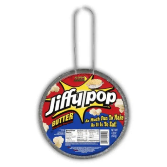 Jiffy Pop Butter Flavored Popcorn Bonbiz – pop-corn américain au beurre classique à chauffer, snack sucré parfait pour soirées cinéma.