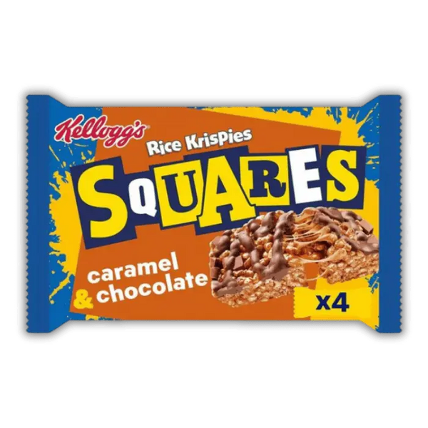 Kellogg’s Rice Krispies Squares Bonbiz – snack américain au caramel fondant et chocolat, biscuit moelleux, gâteau américain.