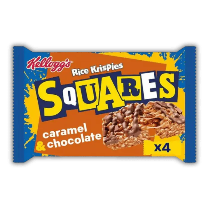 Kellogg’s Rice Krispies Squares Bonbiz – snack américain au caramel fondant et chocolat, biscuit moelleux, gâteau américain.
