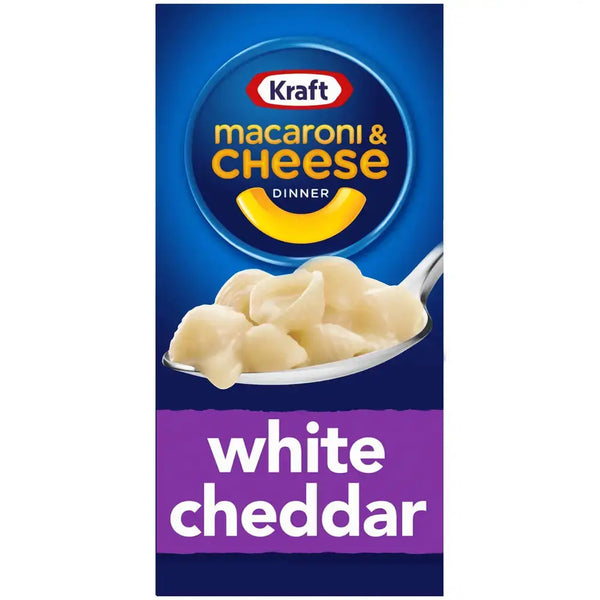 Kraft Macaroni & Cheese White Cheddar – plat américain au cheddar blanc chez Bonbiz, épicerie américaine