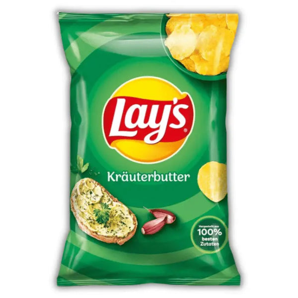 Lay's Kräuterbutter – chips américaines goût beurre aux herbes, snack salé fondant et aromatique en édition spéciale.