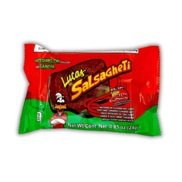 Lucas Salsagheti Watermelon – Bonbons spaghetti mexicains à la pastèque, acidulés et pimentés.