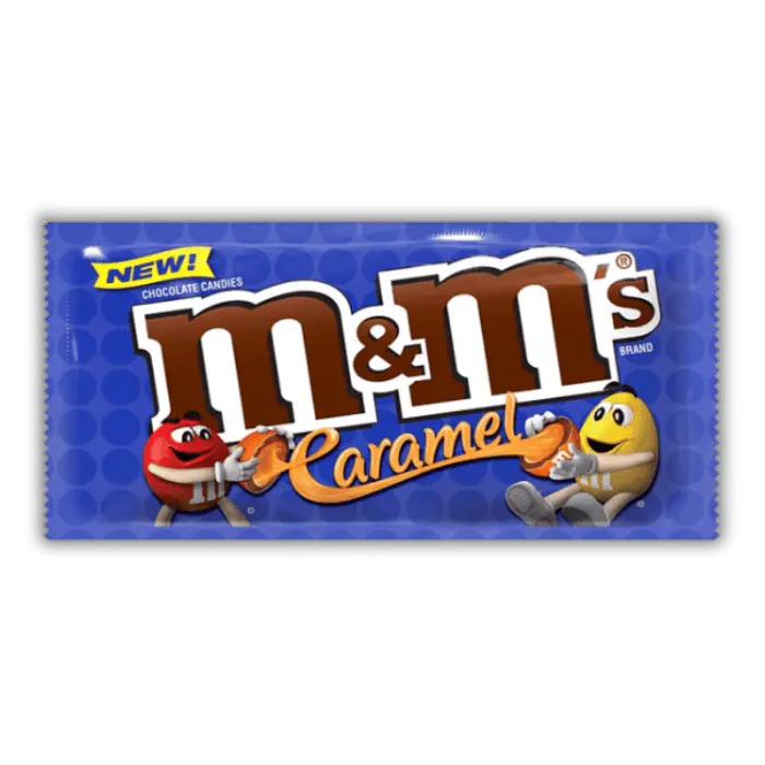 Paquet de M&M's Caramel, bonbons américains au cœur fondant et à la coque croquante, disponibles dans notre épicerie américaine.