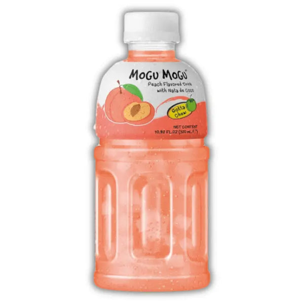 Mogu Mogu Peach, boisson asiatique gourmande à la pêche avec nata de coco, douce et rafraîchissante