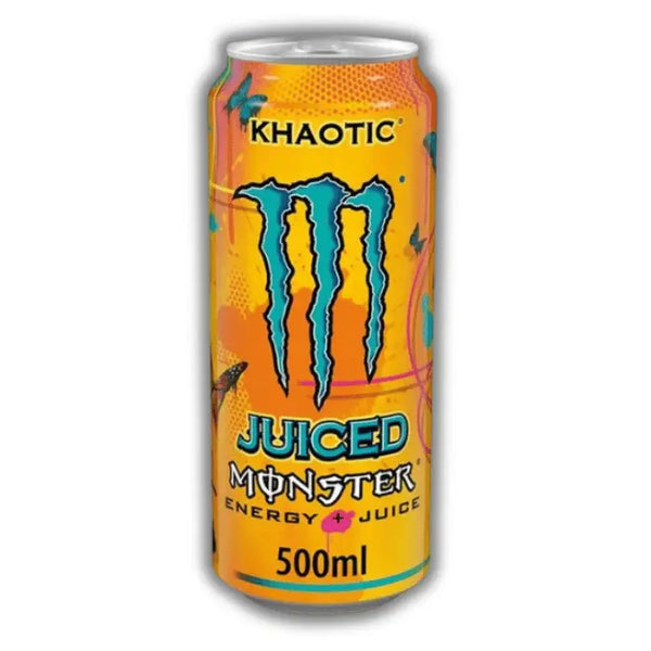 Monster Juice Khaotic – Boisson énergisante fruitée aux agrumes, intense, sucrée et vitaminée, made in USA.