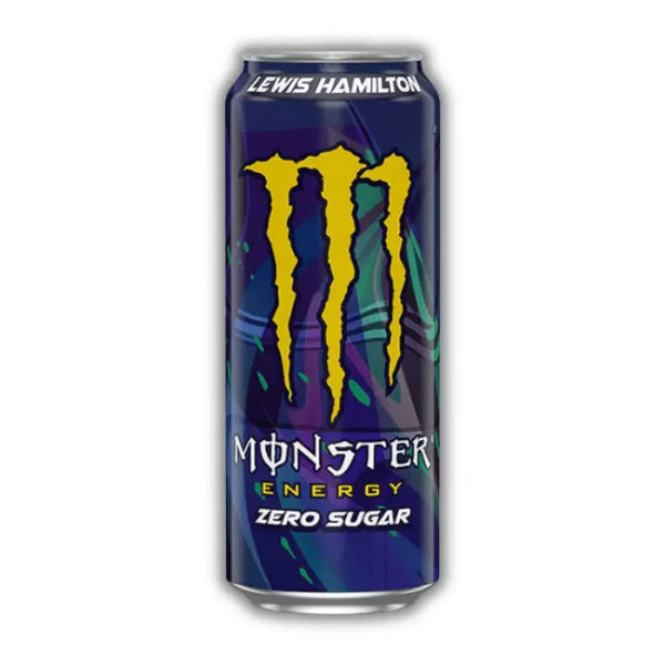 Monster Lewis Hamilton Zero – Boisson énergisante sans sucre, goût fruité, design F1 jaune et rouge, édition spéciale.