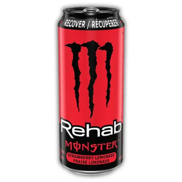Monster Rehab Strawberry Lemonade – Boisson énergisante citron-fraise, sans bulles, rafraîchissante et revitalisante.