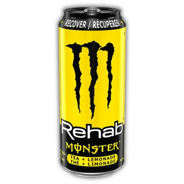 Monster Rehab Tea Lemonade – Boisson énergisante thé glacé citron, sans bulles, rafraîchissante et revitalisante.