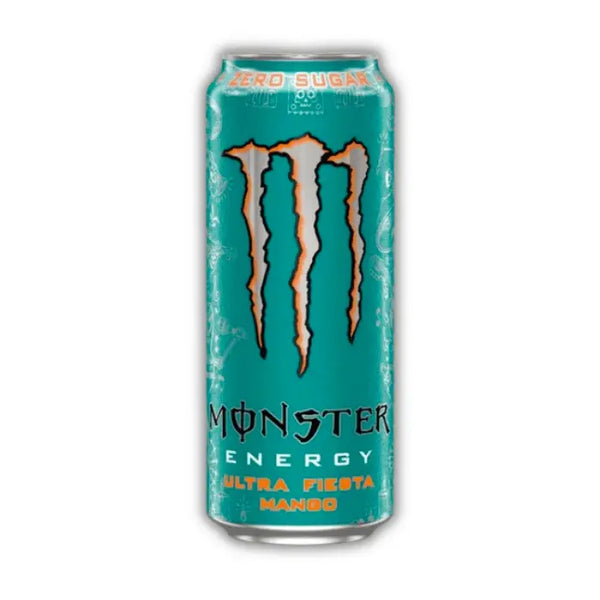 Monster Ultra Fiesta Mango – Boisson énergisante mangue sans sucre, fruitée, tropicale et rafraîchissante.