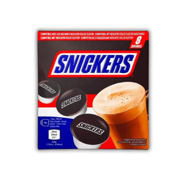 Nescafé Dolce Gusto Snickers Bonbiz – boisson chocolatée crémeuse, saveur Snickers, friandise américaine en capsule.