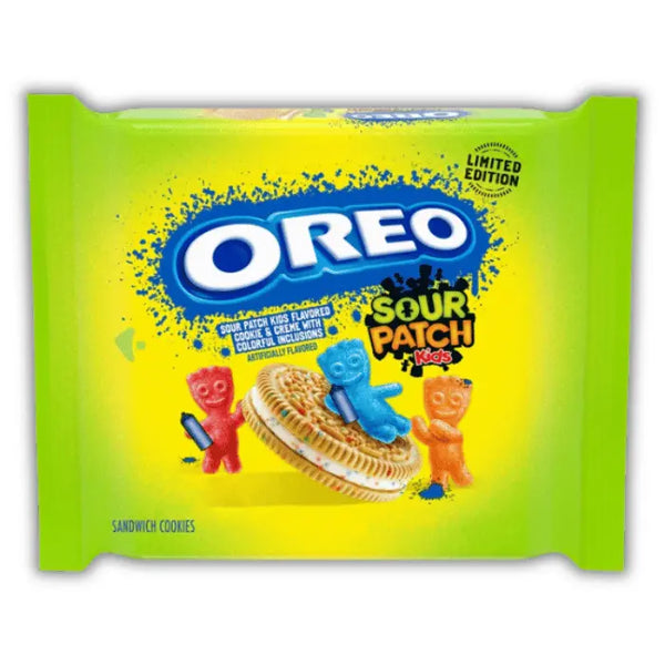 Paquet de Oreo Cookies Sour Patch Kids, édition limitée de biscuits Oreo au goût acidulé, disponible en épicerie américaine et magasin américain.