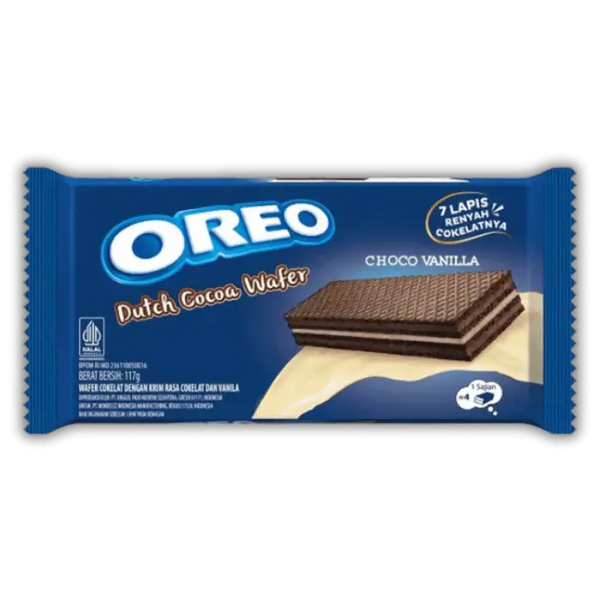 Biscuit Oreo Choco Vanilla façon gaufrette hollandaise, sucrerie chocolatée à la vanille, import USA disponible chez Bonbiz.
