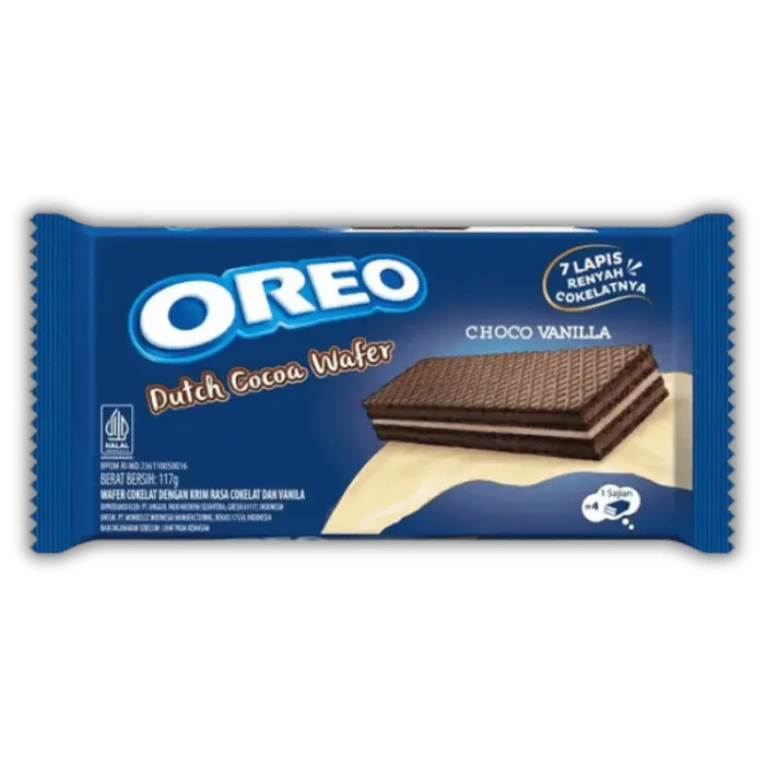Biscuit Oreo Choco Vanilla façon gaufrette hollandaise, sucrerie chocolatée à la vanille, import USA disponible chez Bonbiz.