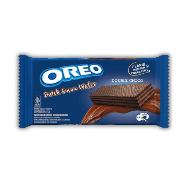 Gaufrette Oreo Dutch Double Choco, biscuit américain croustillant au chocolat intense et vanille, dispo chez Bonbiz.