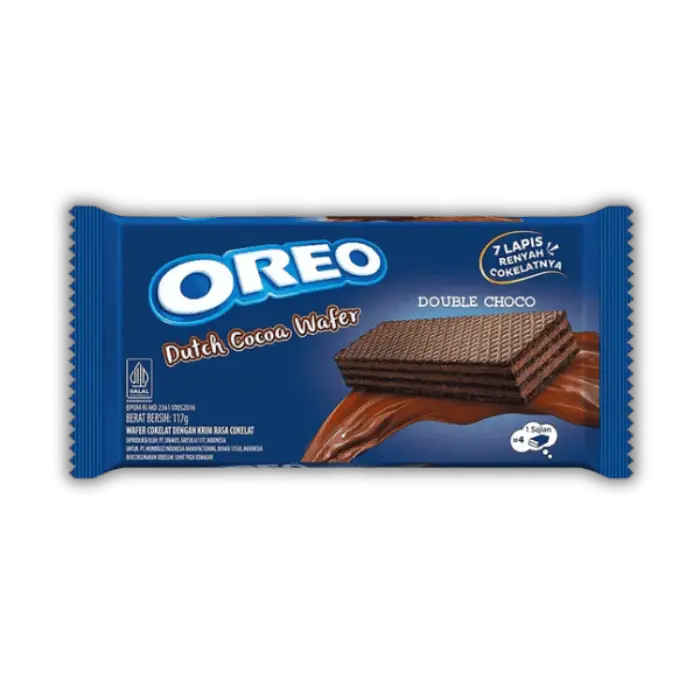 Gaufrette Oreo Dutch Double Choco, biscuit américain croustillant au chocolat intense et vanille, dispo chez Bonbiz.