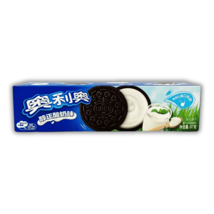 Biscuit Oreo chinois saveur yaourt, snack sucré croquant à la crème légère disponible chez Bonbiz.