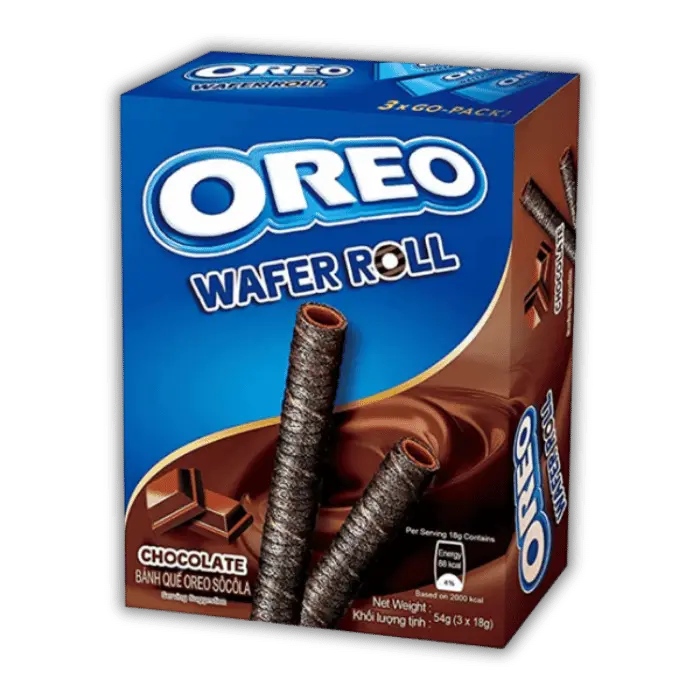 Biscuit Oreo Wafer Roll Chocolat croustillant au cœur fondant, snack américain à découvrir chez Bonbiz.