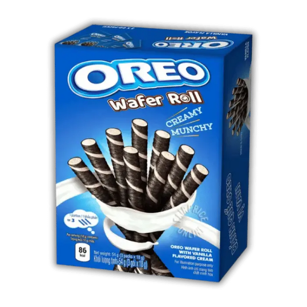 Biscuit Oreo Wafer Roll Vanille croustillant, spécialité américaine sucrée disponible sur l'épicerie US Bonbiz.