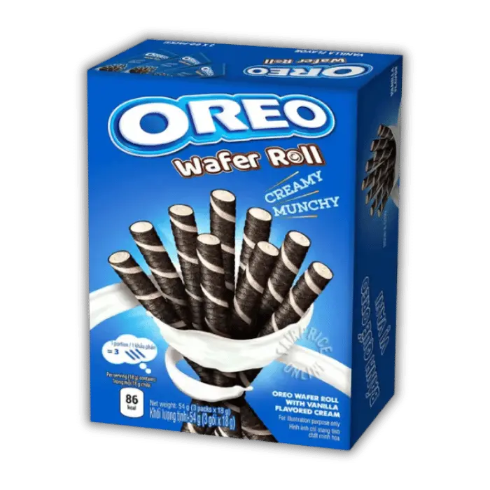 Biscuit Oreo Wafer Roll Vanille croustillant, spécialité américaine sucrée disponible sur l'épicerie US Bonbiz.