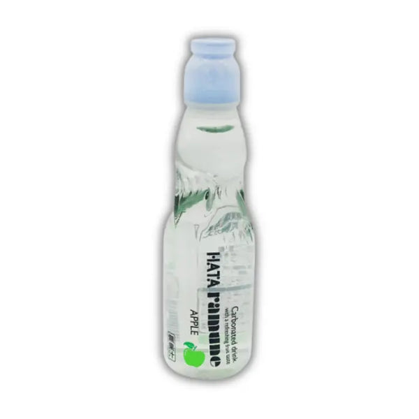 Bouteille de Ramune Hatakosen Apple, limonade japonaise à bille goût pomme, disponible en épicerie américaine et asiatique.