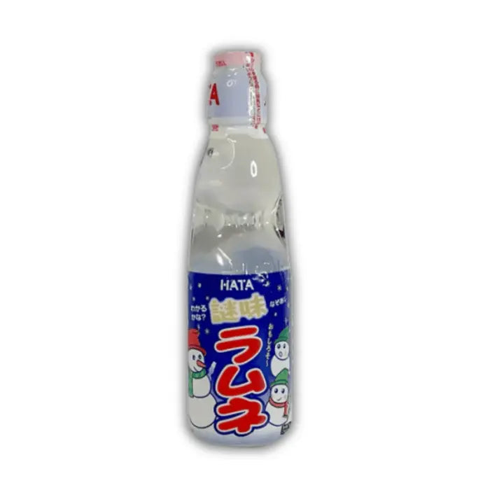 Bouteille de Ramune Hatakosen Christmas Edition Party Flavor, boisson japonaise festive à bille, disponible en épicerie américaine et asiatique.
