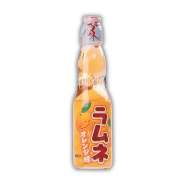 Bouteille de Ramune Hatakosen Orange, limonade japonaise à bille goût orange, en vente dans votre épicerie américaine et magasin asiatique.