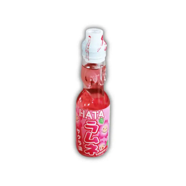 Bouteille de Ramune Hatakosen Soda Sakura, limonade japonaise à bille goût fleur de cerisier, en vente dans votre épicerie américaine et magasin asiatique.