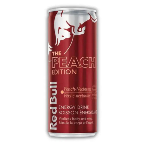 Red Bull Peach – Boisson énergisante au goût pêche douce et fruitée, idéale pour une pause fraîcheur.
